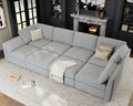 Oversized Modular Sectional Sofa Bed, Gray 8-Seat Sofa Bed Luxury Corner Sectional Couches for Living Room, Solid Wood Frame Sofa, Removable Washable Cover, Deep Seat Couch