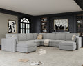 Oversized Modular Sectional Sofa with Ottoman, Gray 9-Seat V-Shaped Luxury Corner Sectional Couches for Living Room, Solid Wood Frame Sofa, Removable Washable Cover, Deep Seat Couch
