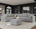 Oversized Modular Sectional Sofa with Ottoman, Gray 7-Seat V-Shaped Luxury Corner Sectional Couches for Living Room, Solid Wood Frame Sofa, Removable Washable Cover, Deep Seat Couch