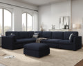 Oversized Modular Sectional Sofa with Ottoman, Blue 7-Seat V-Shaped Luxury Corner Sectional Couches for Living Room, Solid Wood Frame Sofa, Removable Washable Cover, Deep Seat Couch